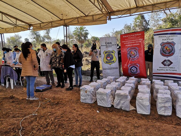 Paquetes de cocaína, antes de ser destruidos.