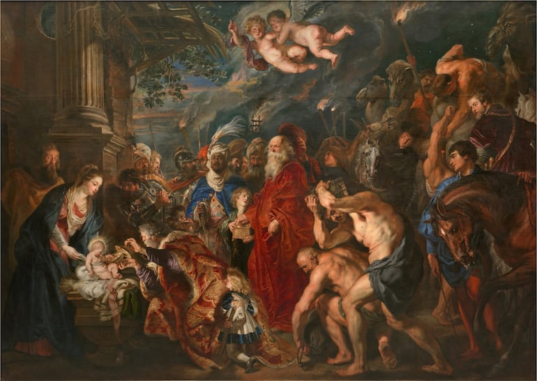 P. P. Rubens: La Adoración de los Magos (óleo sobre lienzo, 1609, repintado y ampliado en 1628-1629). Museo del Prado, Madrid.