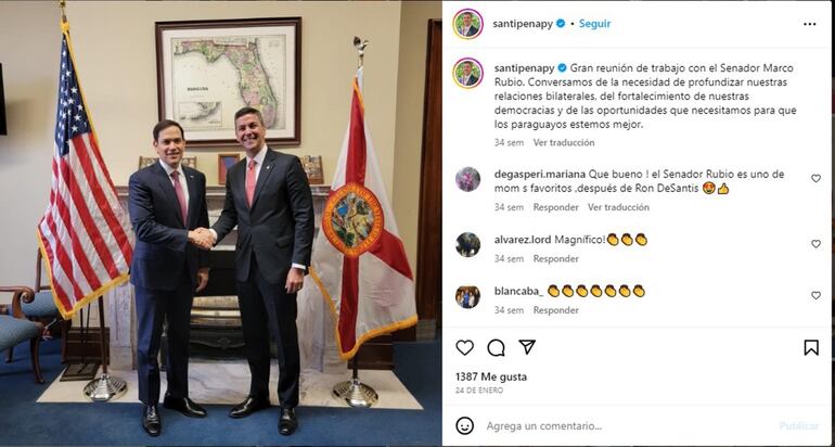 El encuentro con el senador  Marco Rubio, del Partido Republicano,   también promocionado el 24 de enero pasado por el actual Presidente de la República.