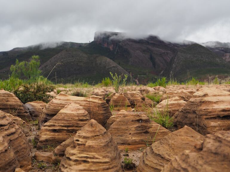 Pequeños montículos de roca en capas tras la erosión, Parque Nacional Toro Toro, Bolivia.