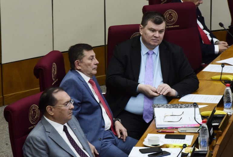 Los senadores Ramón Retamozo (ANR); Luis Pettengil (ANR) y Dionisio Amarilla (libero cartista).