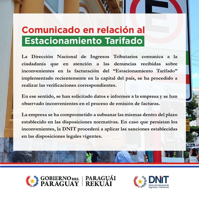 Comunicado oficial de la Dirección Nacional de Ingresos Tributarios.