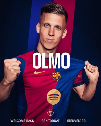 El centrocampista Dani Olmo (Terrassa, Barcelona, 1998) se ha convertido en nuevo jugador del Barcelona para las seis próximas temporadas, según anunció el club azulgrana.