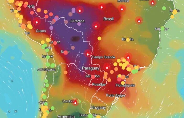 Imagen satelital de la calidad del aire en la región.