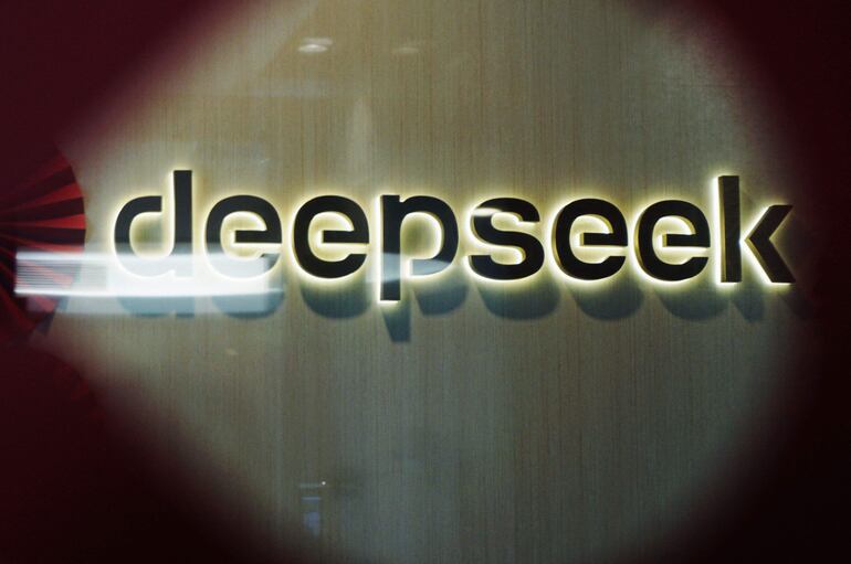 The DeepSeek logo is seen at the offices of Chinese AI startup DeepSeek in Hangzhou, in Chinas eastern Zhejiang province on February 5, 2025. (Photo by AFP) / China OUT