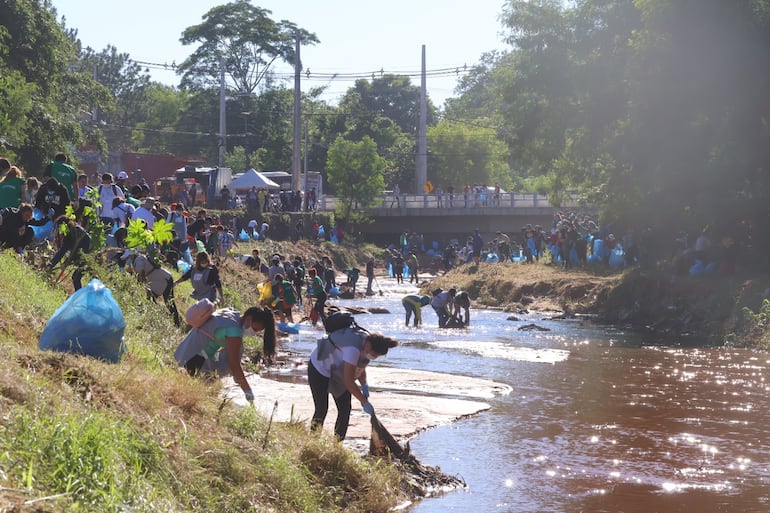 500 jóvenes participaron de la limpieza del arroyo Guasú, en San Antonio.