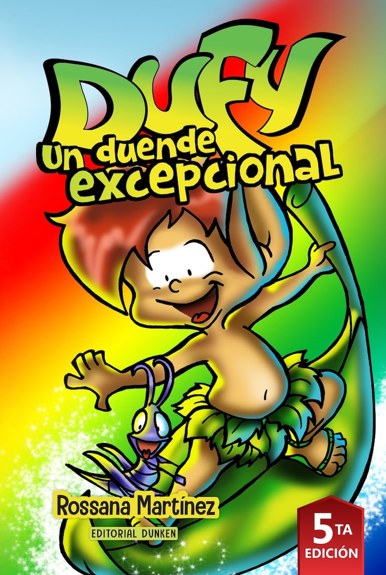 Portada del libro "Dufy, un duende excepcional", que incluye una guía de actividades para realizar con el apoyo de los padres o maestros.