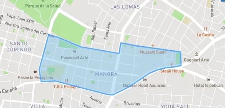 Mapa del barrio Manorá de Asunción.