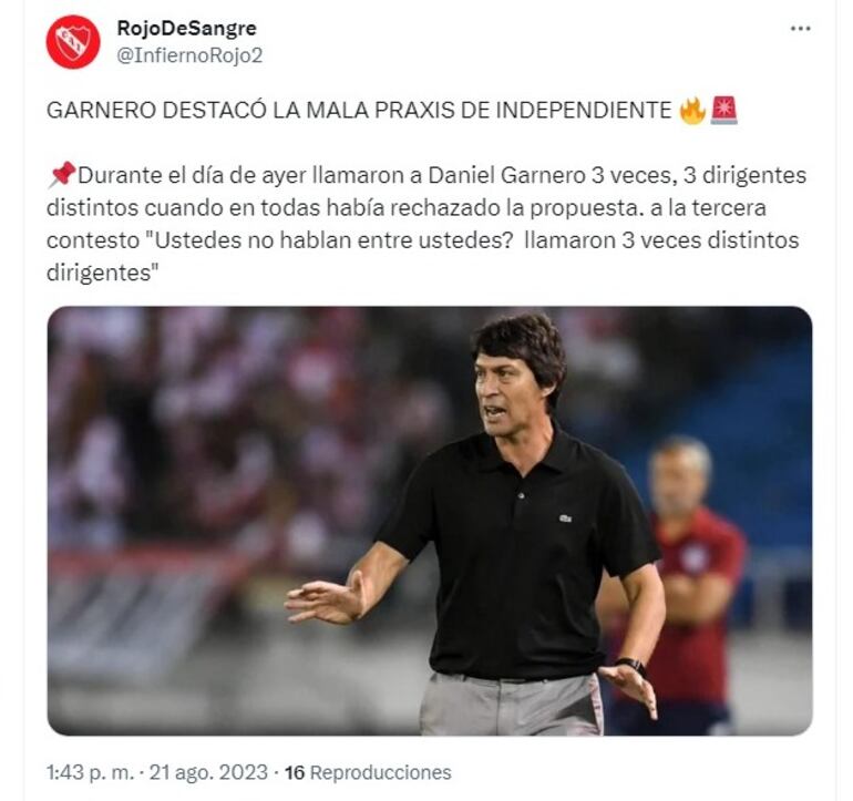 El posteo de Rojo De Sangre sobre Daniel Garnero.