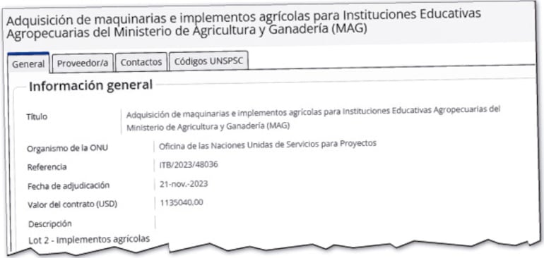 Uno de los contratos a favor del MAG por más de G. 8.000 millones, sin control del Estado.