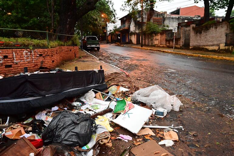 La basura acumulada que no se retira deja en situación de abandono a esta esquina del parque Carlos Antonio López.