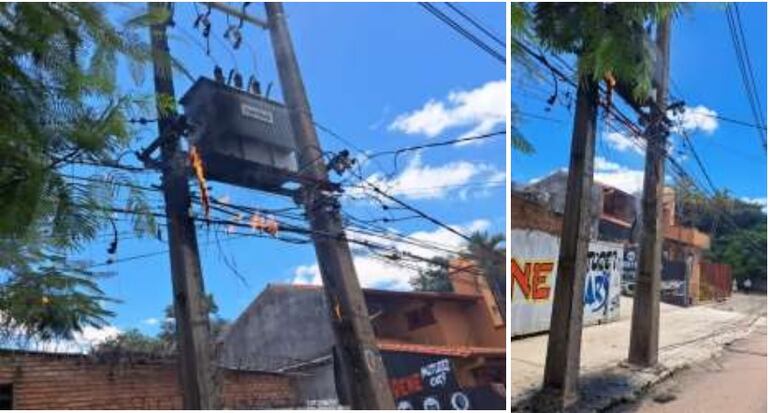 Fotografía enviada por Bancard, del transformador que explotó y cortó sus dos enlaces de fibra óptica.