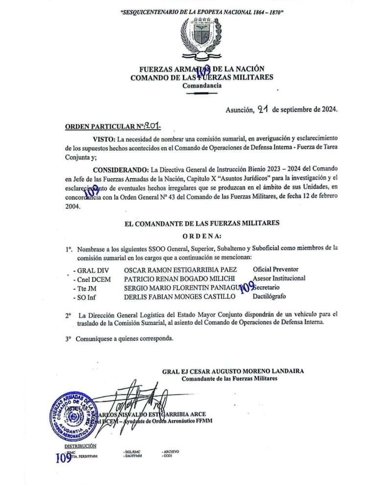 Un sumario se dispuso en el CODI ante denuncias sobre la supuesta distribución, a los militares, de alimentos vencidos, además de la presunta mala calidad del servicio en el casino (comedor). Asimismo los miembros del CODI realizaron la denuncia que indica que los neumáticos de los vehículos que utilizan están en deplorables condiciones.