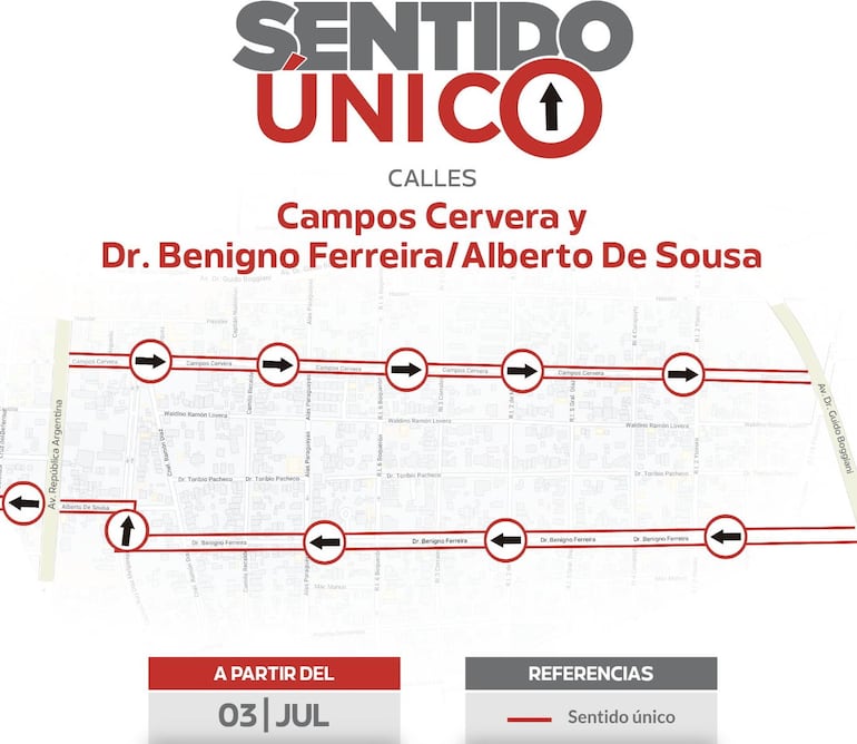 Municipalidad de Asunción anuncia cambio de sentido de varias calles.