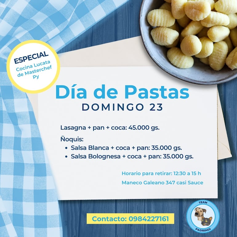 Datos del "Día de Pastas" que organiza el "Team Padrinos".