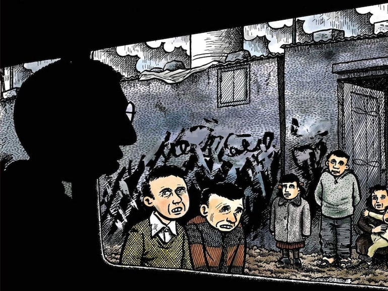 Niños de Gaza en una viñeta de la novela gráfica "Palestina" (2015), del periodista Joe Sacco.