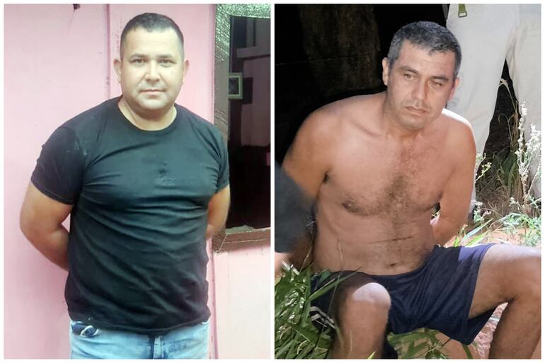 Fernando Ariel Sosa Araújo (con remera negra) y su primo César Araújo Franco (sin remera), capturados en San Joaquín por el asalto en Carayaó.