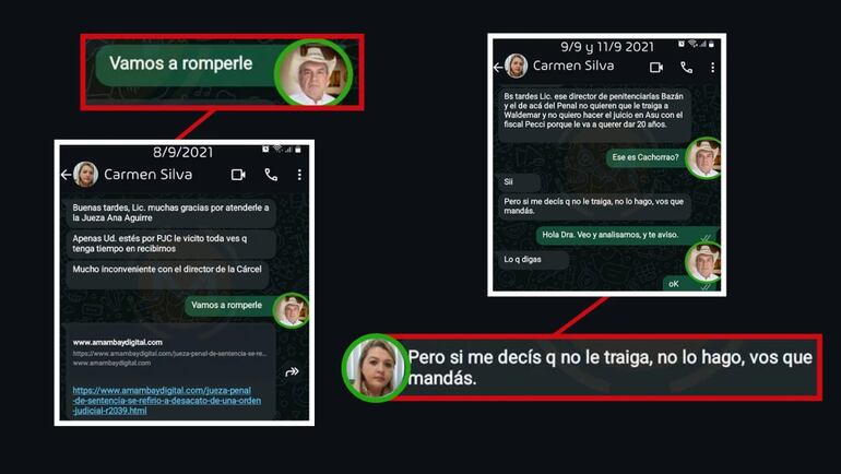 Una conversación entre Lalo Gomes y la jueza Carmen Silva, con quien habría operado para liberar a Waldemar Pereira Rivas, alias Cachorrão, presunto asesino del comunicador Leo Rivas.