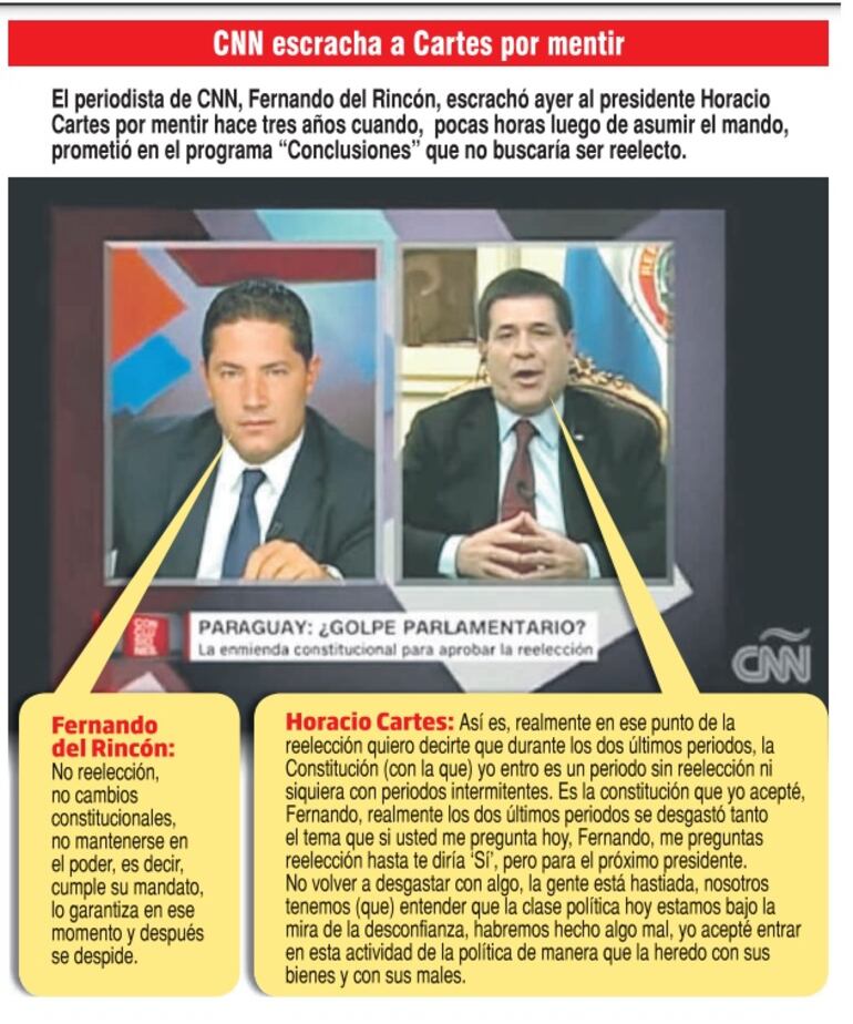 CNN en el español reflotó las mentiras de Cartes. 