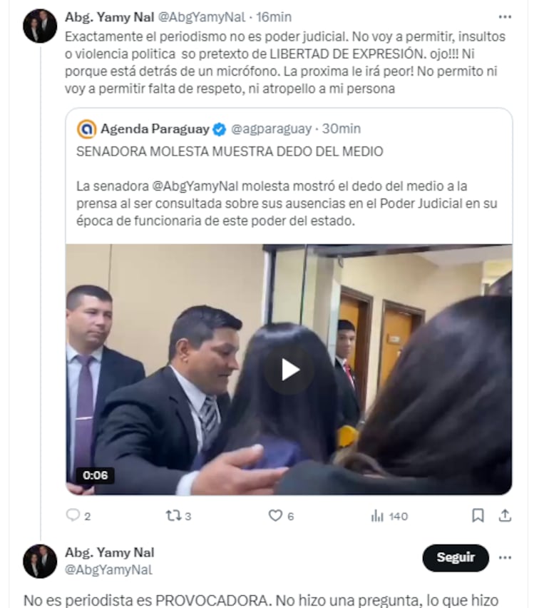 La senadora Norma Aquino, alias Yamy Nal, amenazó en Twitter.