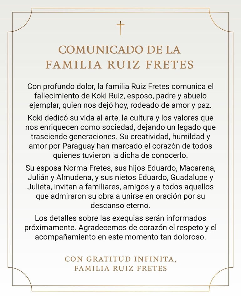 Comunicado de la familia de Koki Ruíz.