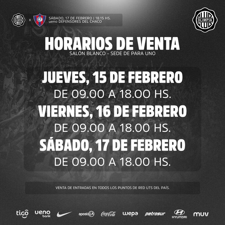 Días y horarios de atención en el Salón Blanco para la venta y canje de entradas del superclásico.