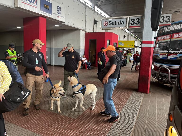 Controles de la Senad en la Estación de Buses de Asunción.