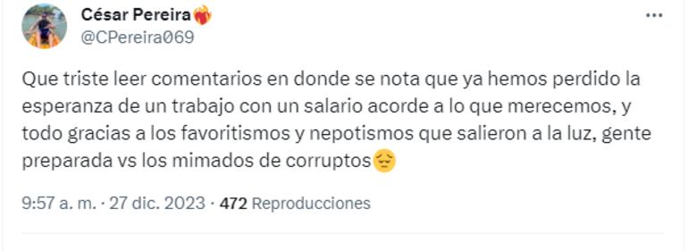 Usuario de X expresa su pena porque las personas preparadas pierden terreno en lo laboral.