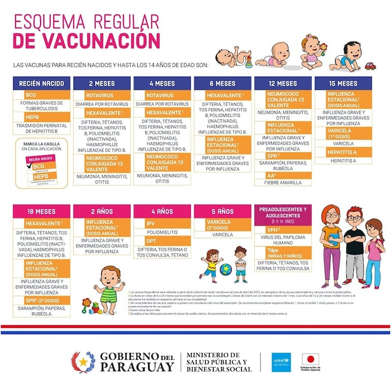 Esquema regular de vacunación del Ministerio de Salud.