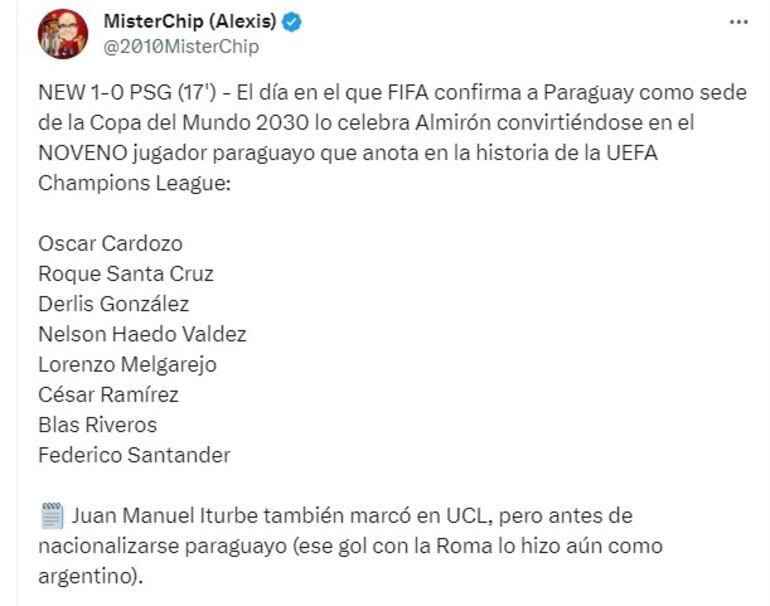 Miguel Almirón, el noveno paraguayo en marcar en la Champions League.