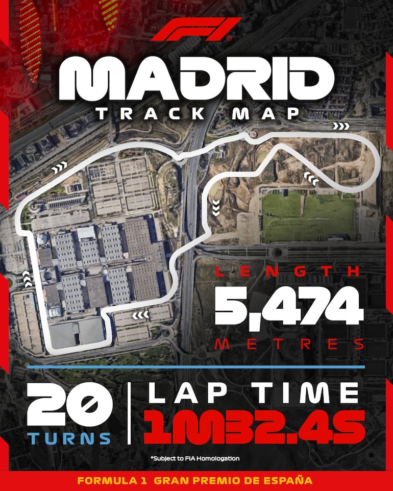 El circuito para el Gran Premio de España, que será en Madrid desde 2026.