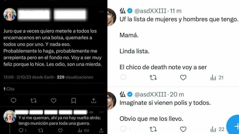 Posteos en redes sociales de amenaza.