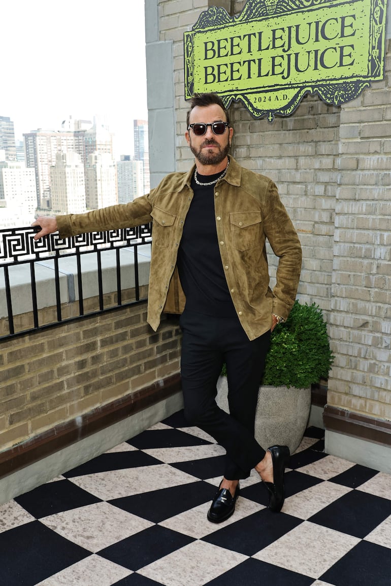 Justin Theroux también asistió a la reunión de promoción de "Beetlejuice Beetlejuice" en Nueva York. (Theo Wargo/Getty Images/AFP)
