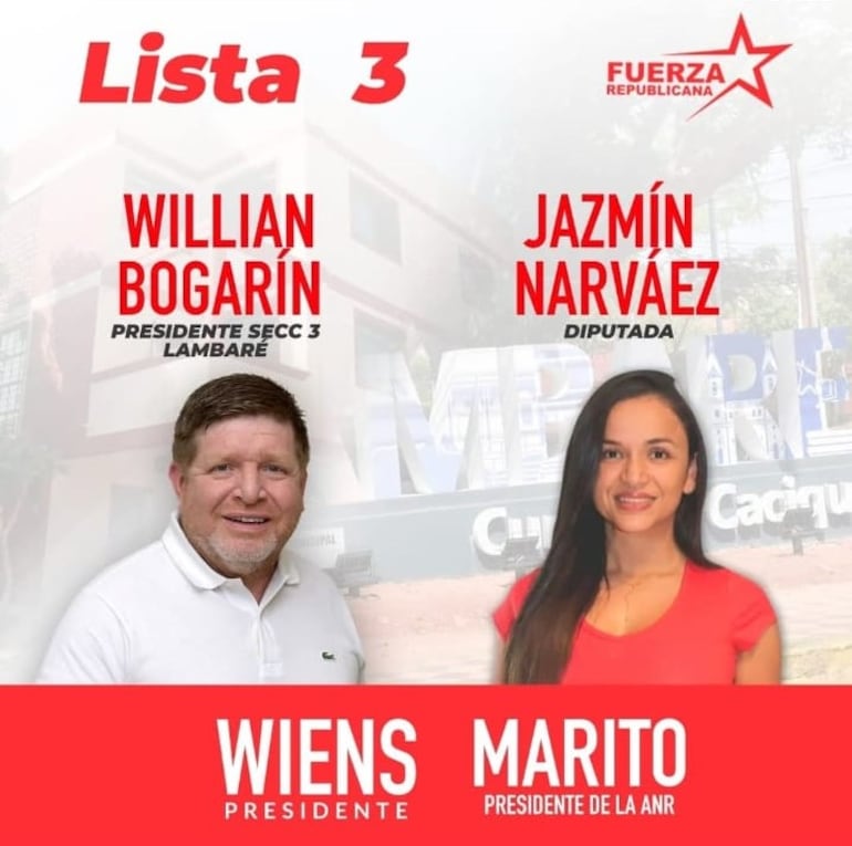 Willian Bogarín fue candidato a presidente de seccional como parte del equipo de la diputada Jazmín Narvaez.