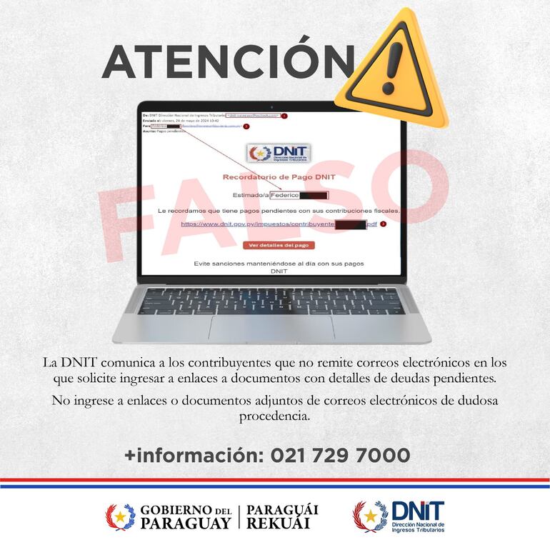 DNIT advierte sobre correos fake que podrían tratarse de phishing.