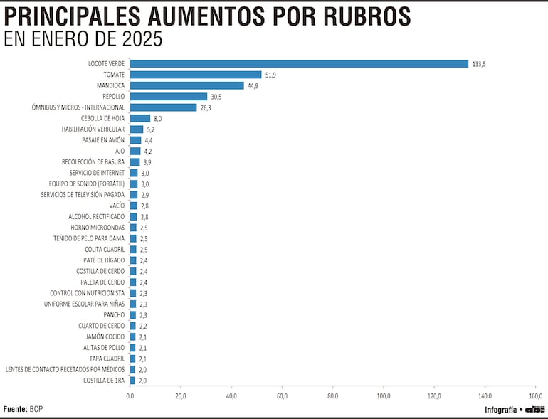 Principales aumentos por rubros