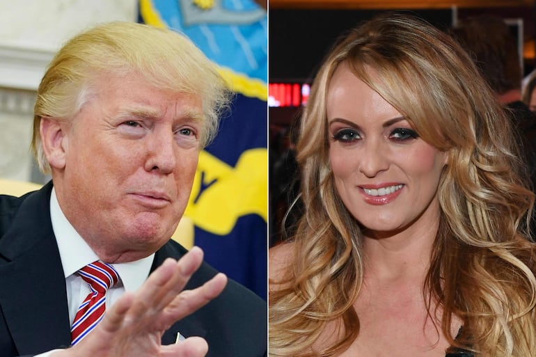 Donald Trump y la actriz porno Stormy Daniels, en una combinación de fotografías.