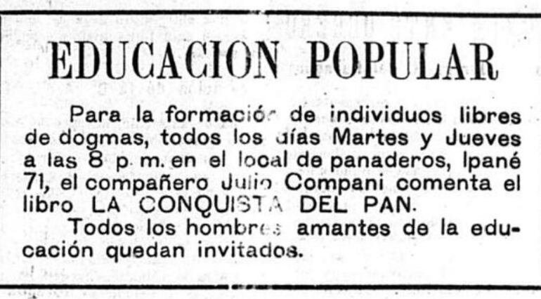 Anuncio publicado en Renovación el 15 de octubre de 1921