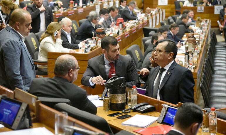 El diputado cartista Tadeo Rojas (der.) comentó que explicó a los miembros de su bancada su posición de votar por la versión Senado al igual que los otros diputados del bloque colorado.