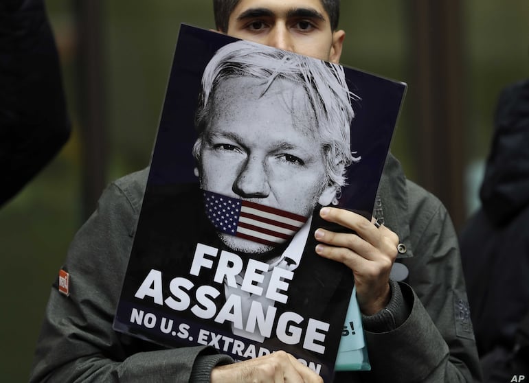 Manifestación en apoyo a Julian Assange, Londres, octubre de 2019.