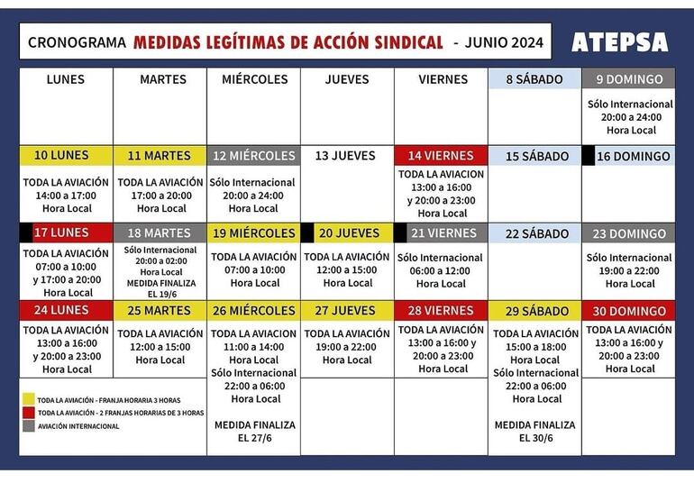 Calendario de paro de controladores aéreos de Argentina.