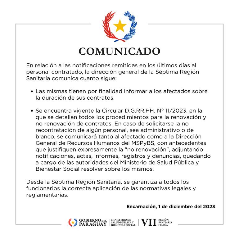 Comunicado Séptima Región Sanitaria.