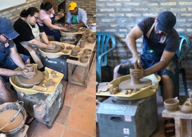 Alumnos realizando el proceso de torno.