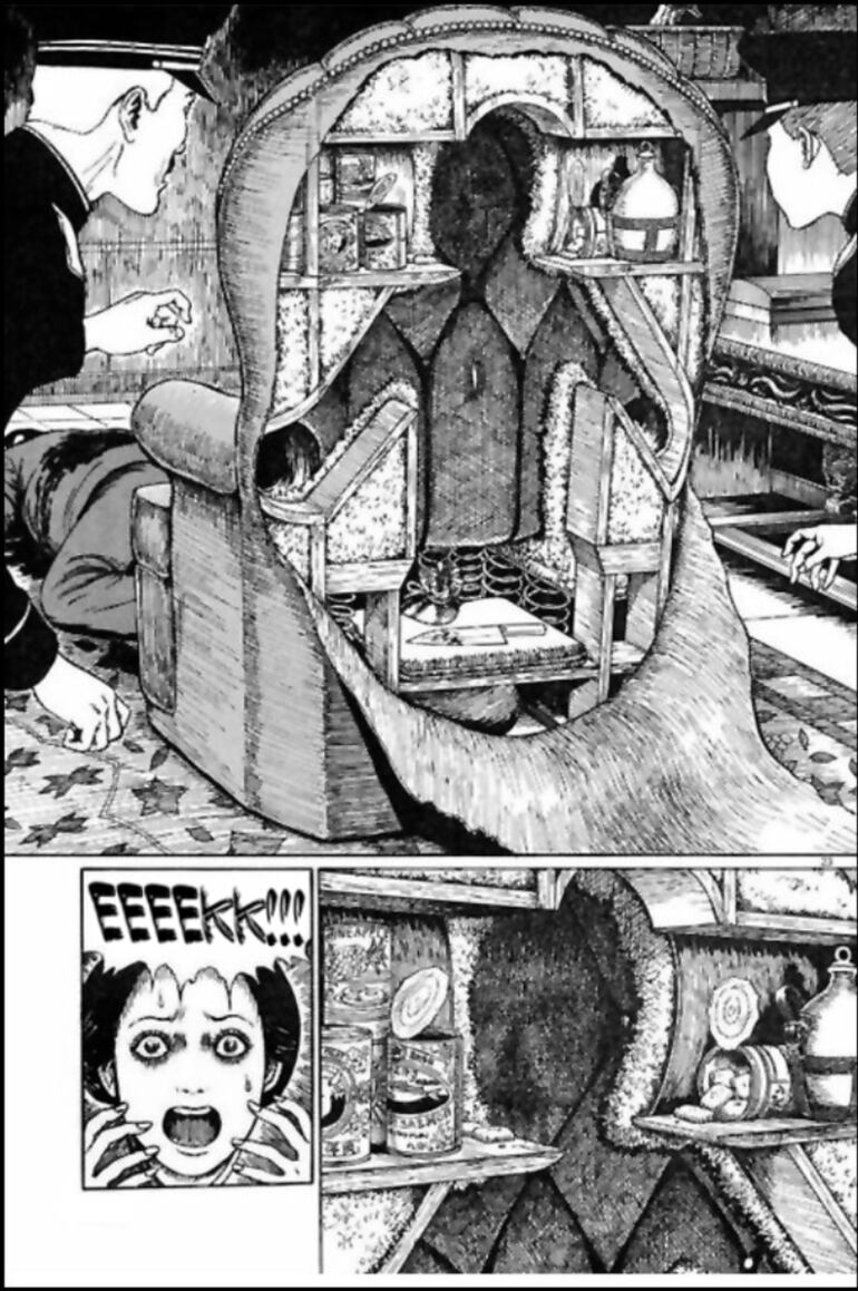 Dibujo de Junji Ito para ‘La silla humana’, cuento de Edogawa Rampo.