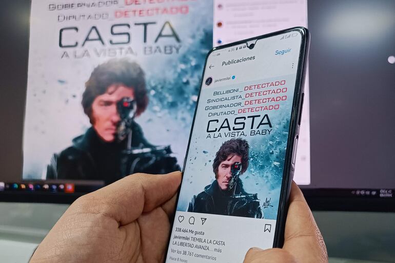 "Casta a la vista, baby". El presidente de Argentina Javier Milei publicó en febrero una imagen suya en redes sociales caracterizado como Terminator, el personaje robótico que inmortalizó Arnold Schwarzenegger en la película homónima (EFE/ Carlos Durán Araújo).
