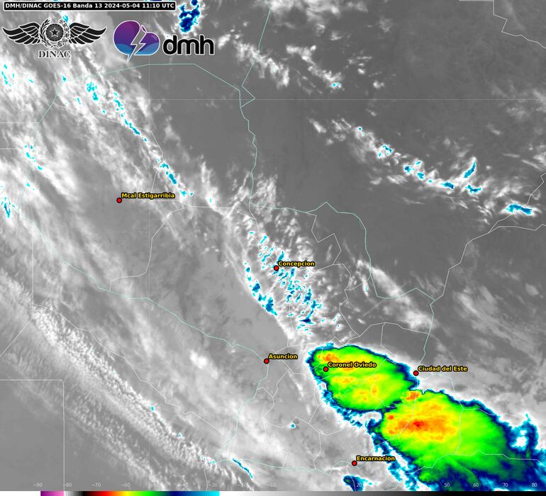 Imagen satelital emitida por la Dirección de Meteorología.