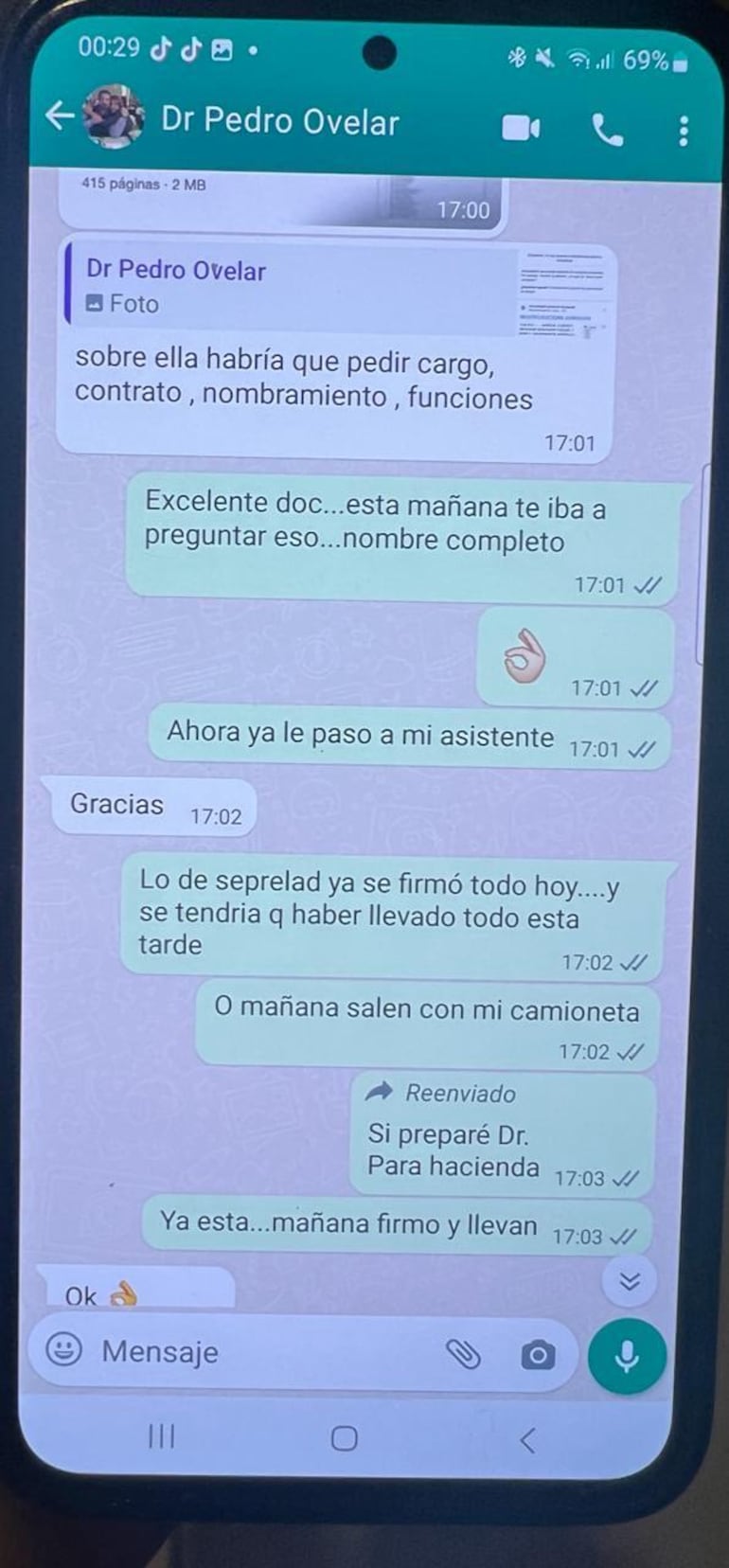 Conversación entre Pedro Ovelar y Aldo Cantero.