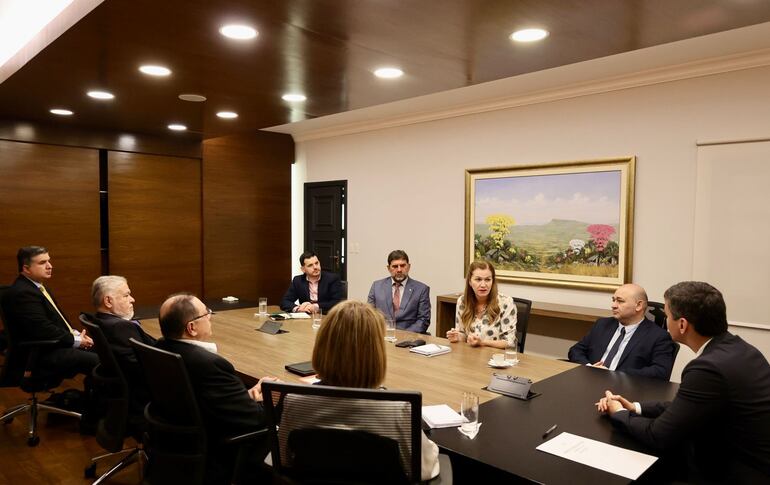 Reunión de las autoridades del Instituto de Previsión Social y el Ministerio de Salud con el presidente Santiago Peña. 