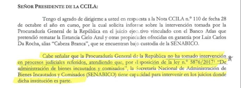 Respuesta de la Procuraduría a la comisión “garrote” sobre la estancia Cielo Azul.