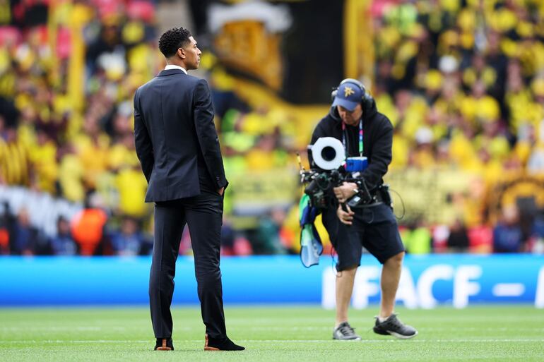 El inglés Jude Bellingham, jugador del Real Madrid, en la previa de la final de la Champions League frente al Borussia Dortmund en el estadio de Wembley, en Londres, Inglaterra.